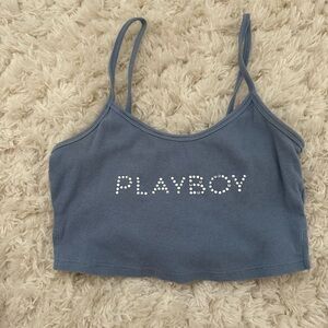 blue playboy bling crop top
